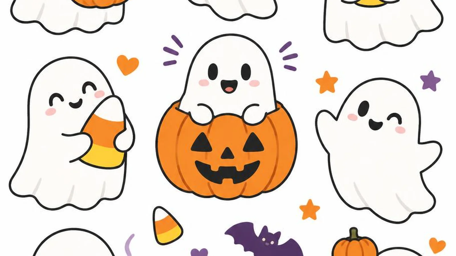 Clean illustration of a friendly sheet ghost and candy on a white background for ghost puns.