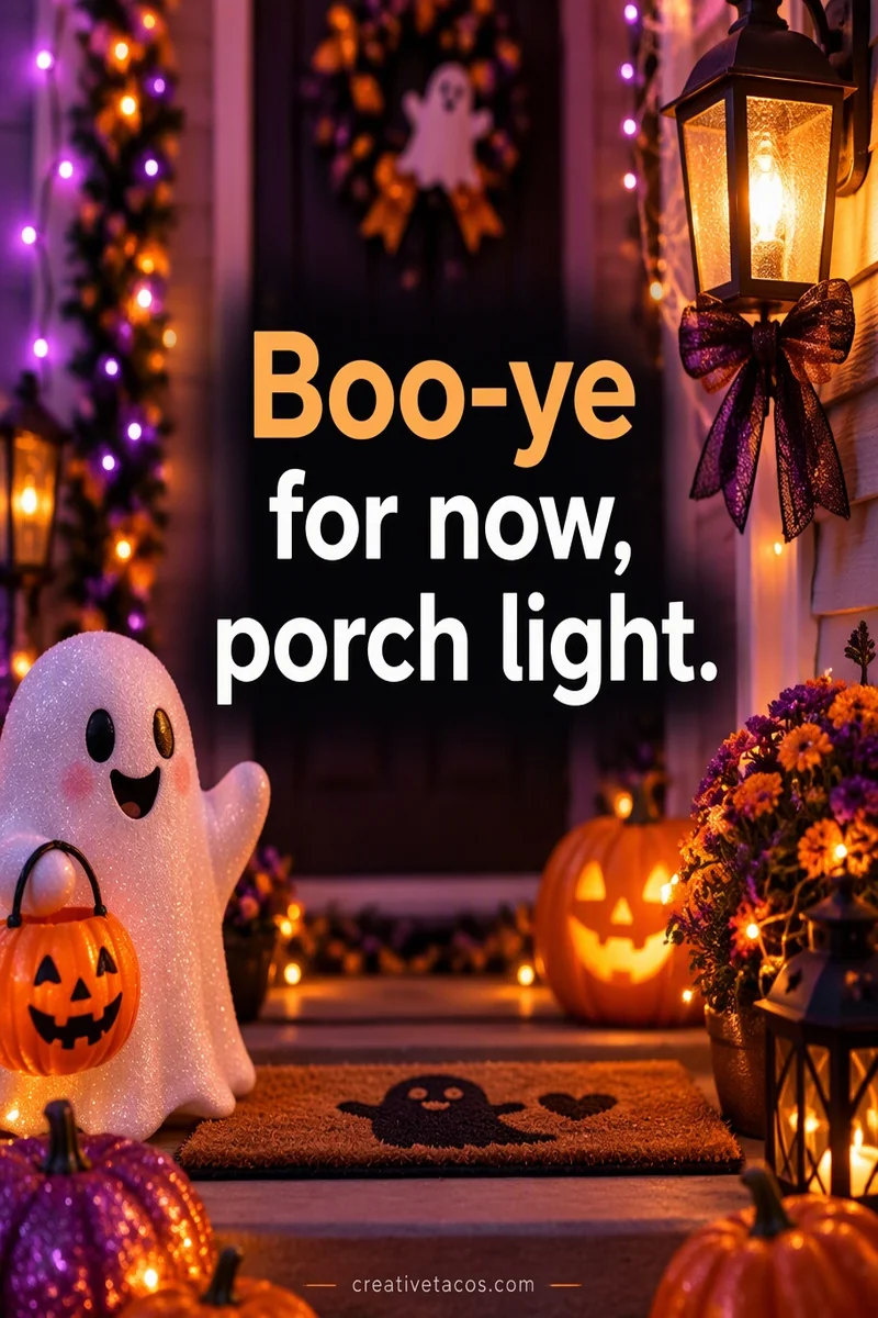 Quote card: Boo-ye for now, porch light.