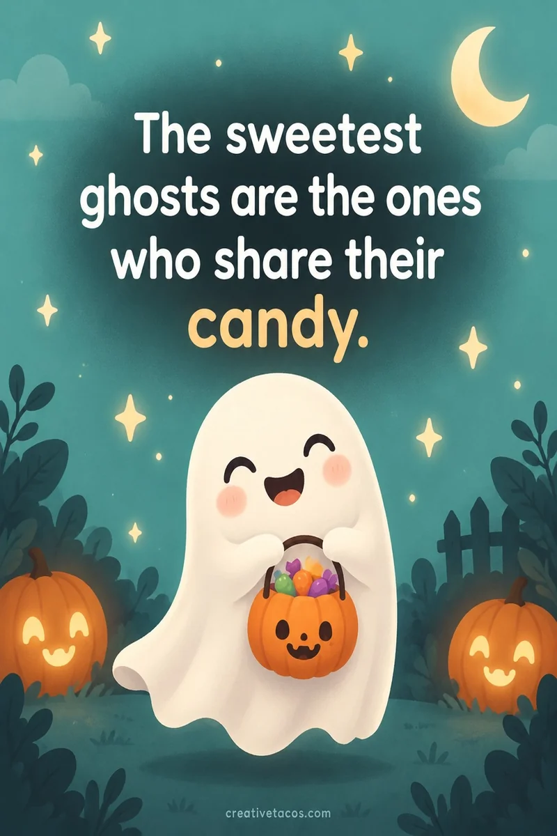 Quote card: The sweetest ghosts are the ones who share their candy.