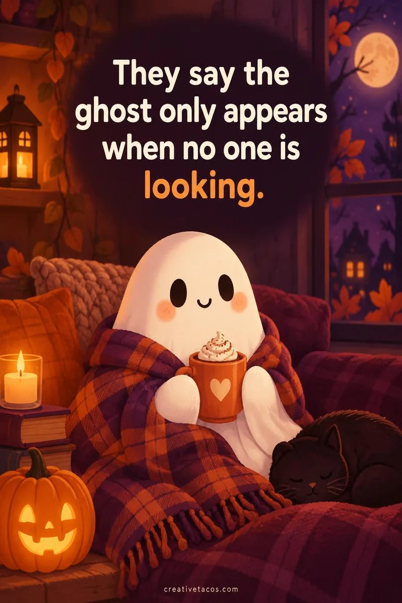 Quote card: They say the ghost only appears when no one is looking.