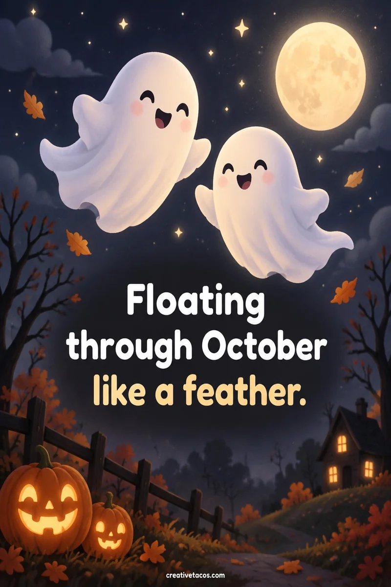 Quote card: Floating through October like a feather.