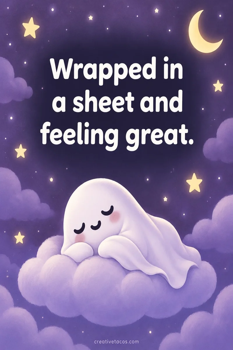 Quote card: Wrapped in a sheet and feeling great.