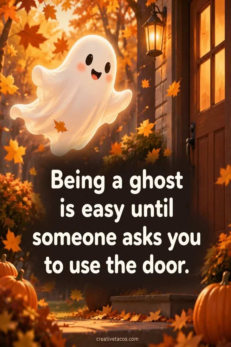 Quote card: Being a ghost is easy until someone asks you to use the door.
