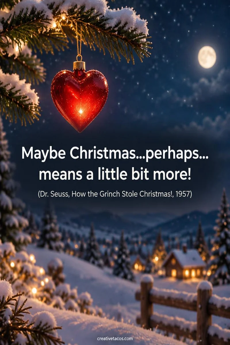 Quote card: “Maybe Christmas...perhaps...means a little bit more!” (Dr. Seuss, How the Grinch Stole Christmas!, 1957)
