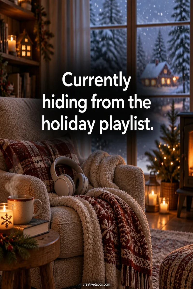 Quote card: Currently hiding from the holiday playlist.
