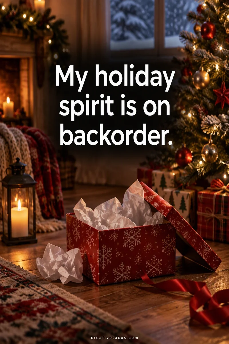 Quote card: My holiday spirit is on backorder.