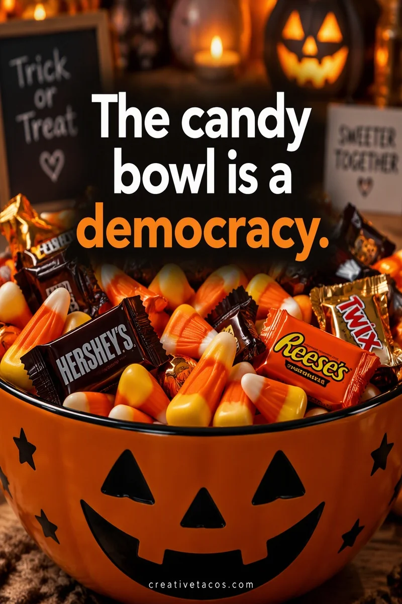 Quote card: The candy bowl is a democracy.