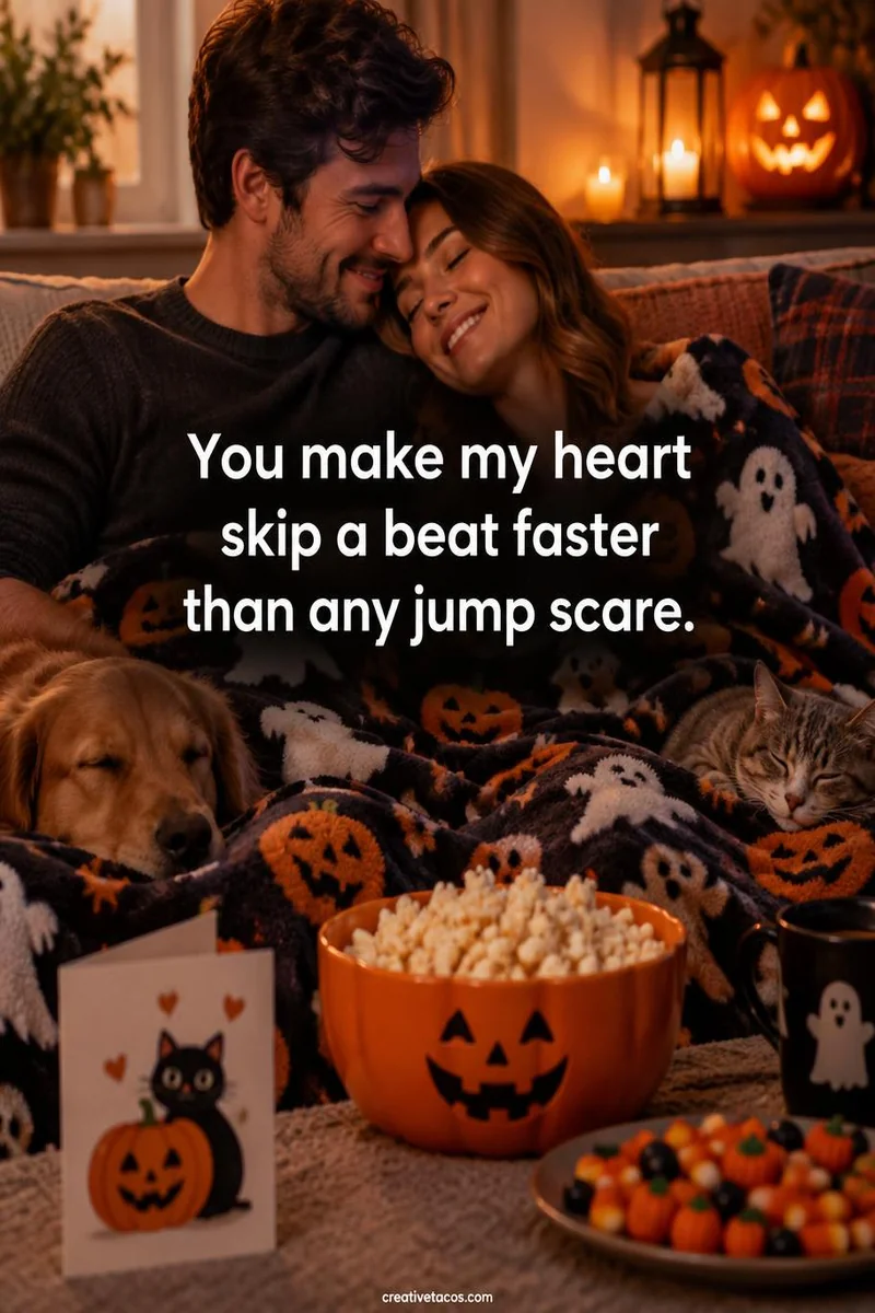 Quote card: You make my heart skip a beat faster than any jump scare.
