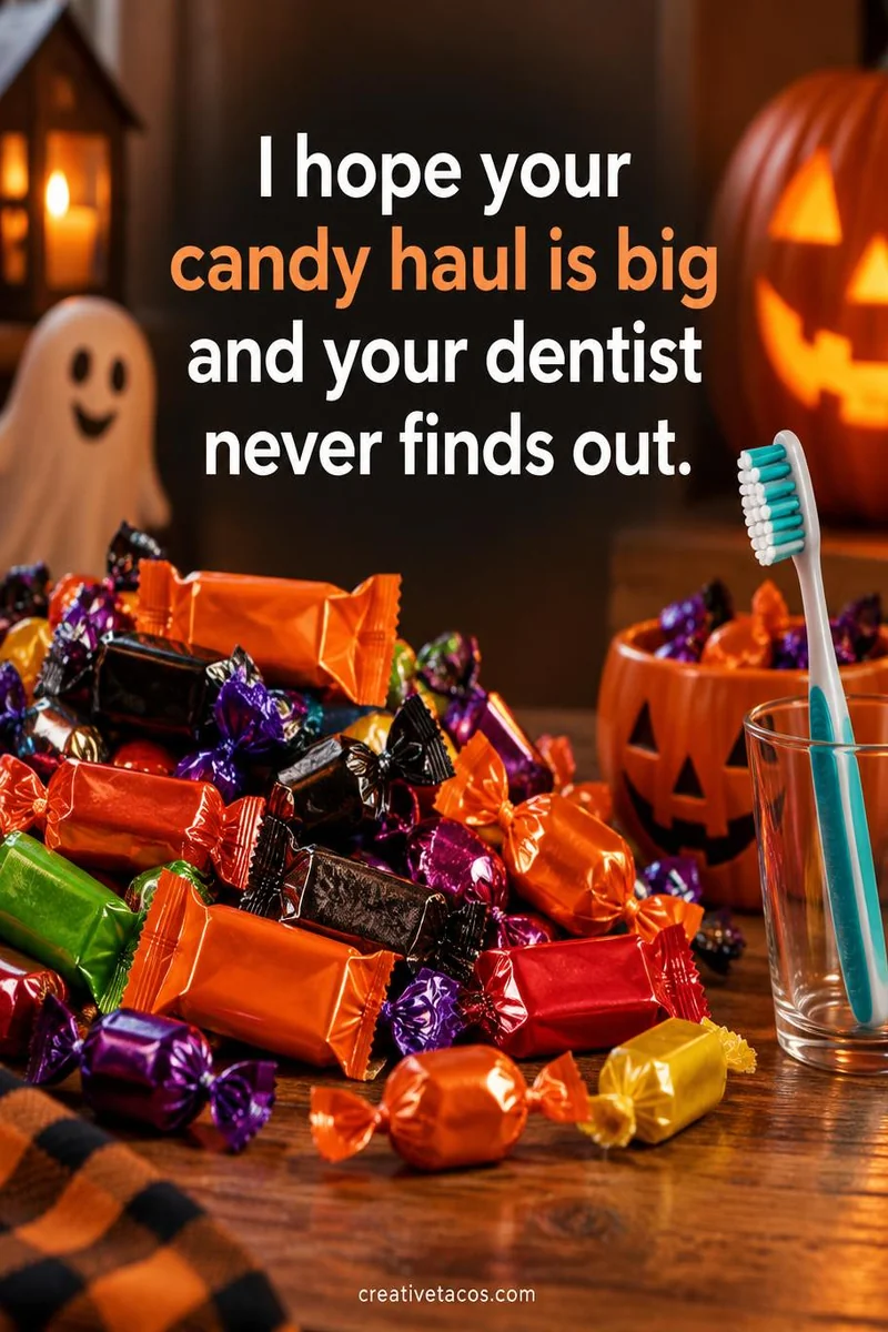 Quote card: I hope your candy haul is big and your dentist never finds out.