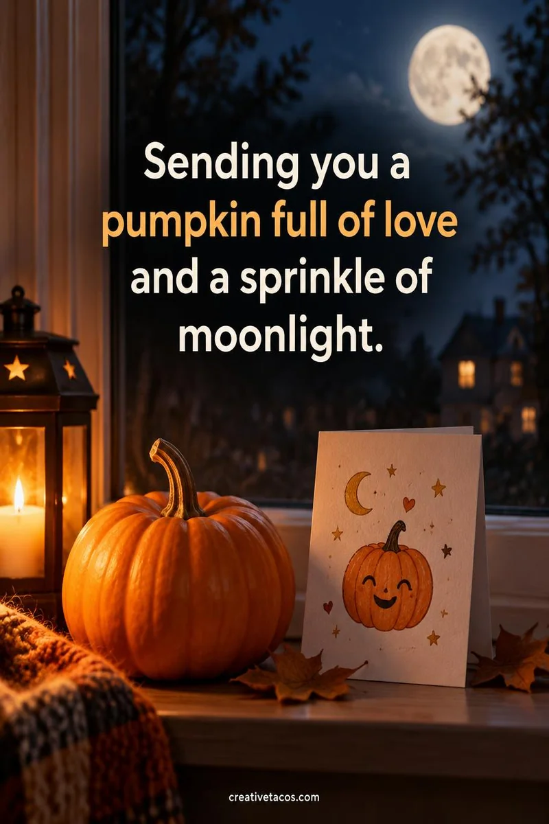 Quote card: Sending you a pumpkin full of love and a sprinkle of moonlight.