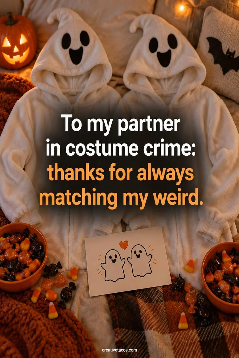 Quote card: To my partner in costume crime: thanks for always matching my weird.