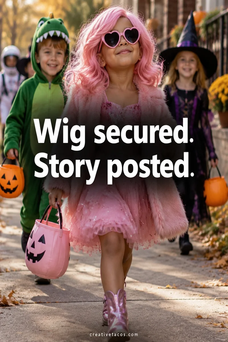 Quote card: Wig secured. Story posted.