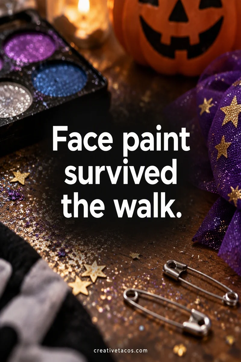Quote card: Face paint survived the walk.