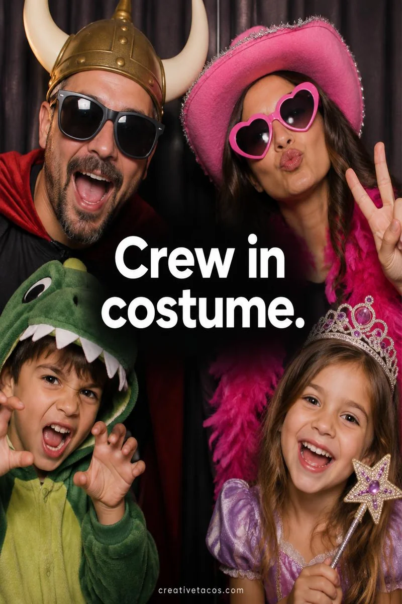 Quote card: Crew in costume.