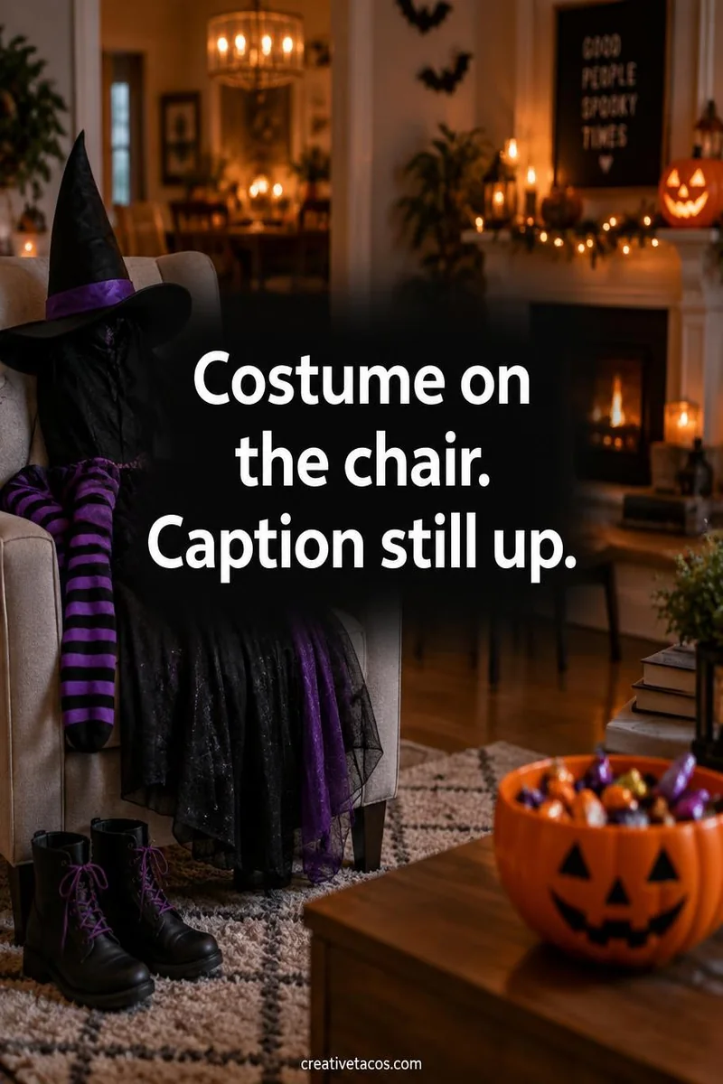 Quote card: Costume on the chair. Caption still up.