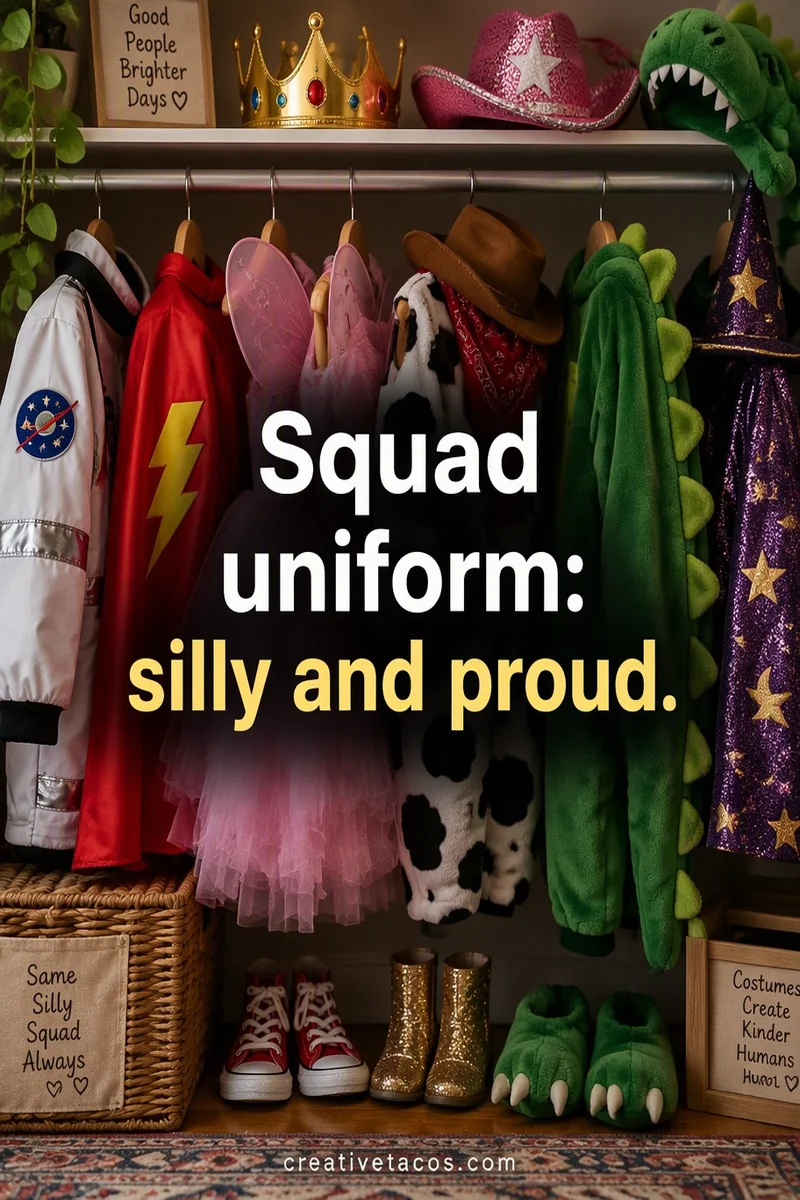 Quote card: Squad uniform: silly and proud.