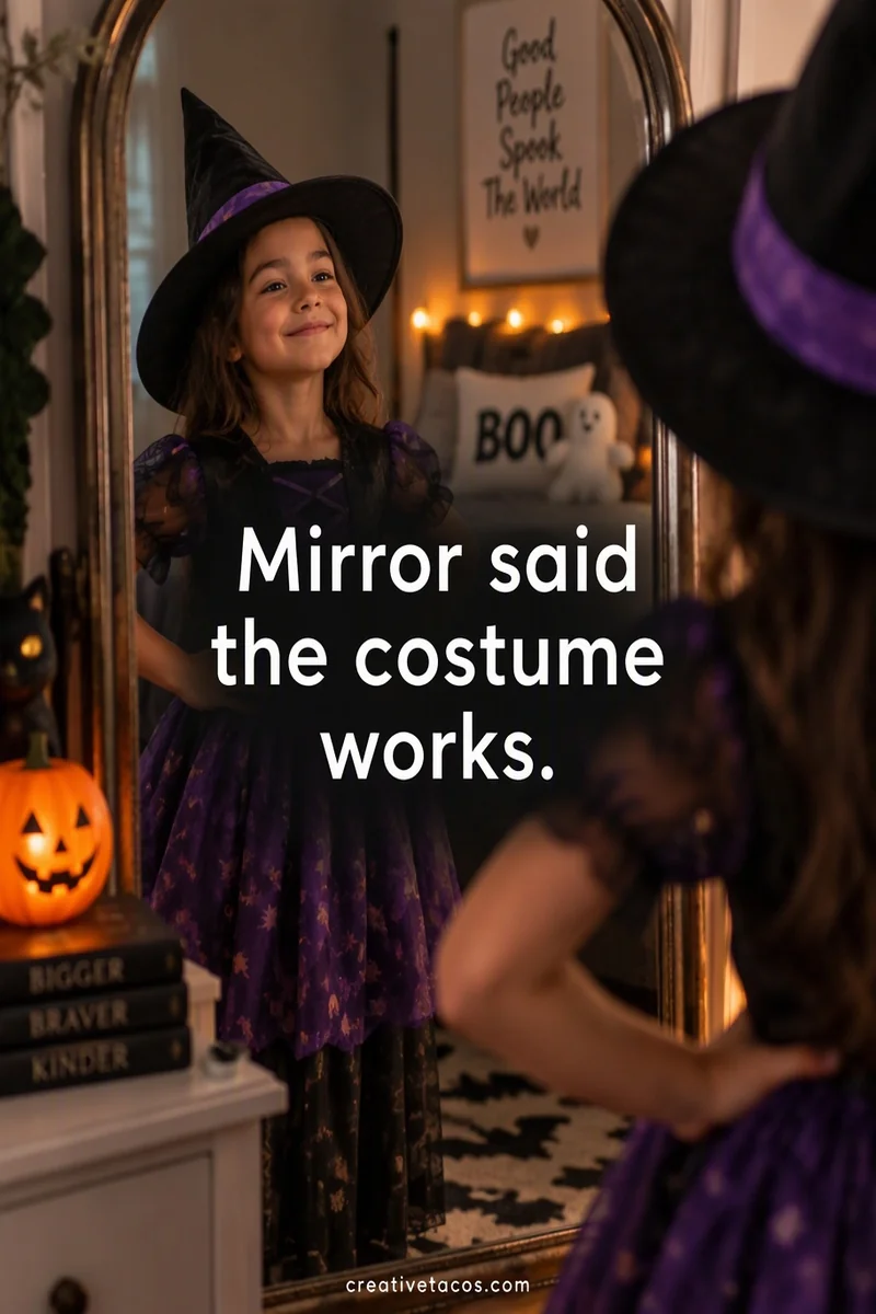 Quote card: Mirror said the costume works.