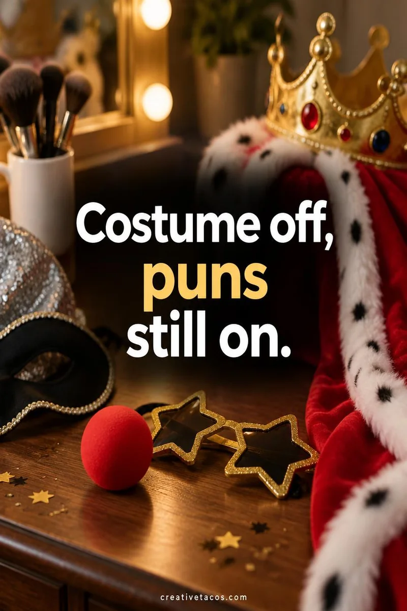 Quote card: Costume off, puns still on.