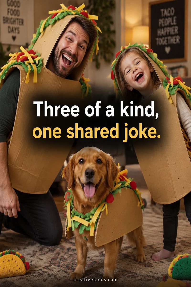 Quote card: Three of a kind, one shared joke.