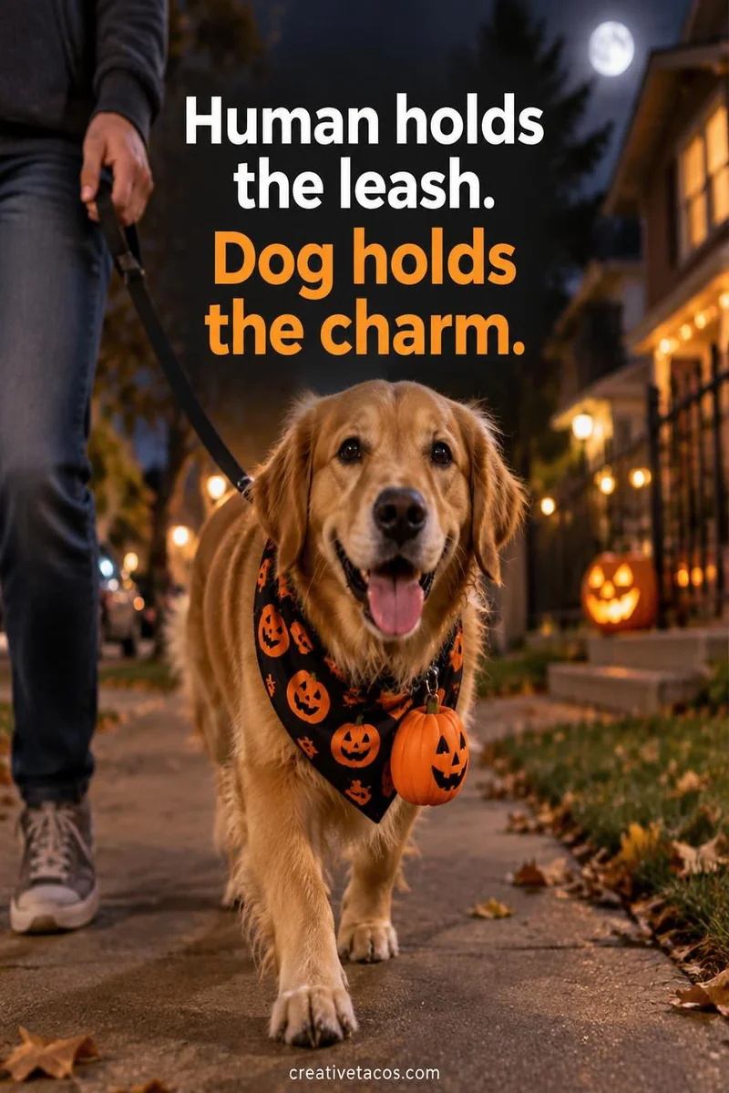 Quote card: Human holds the leash. Dog holds the charm.