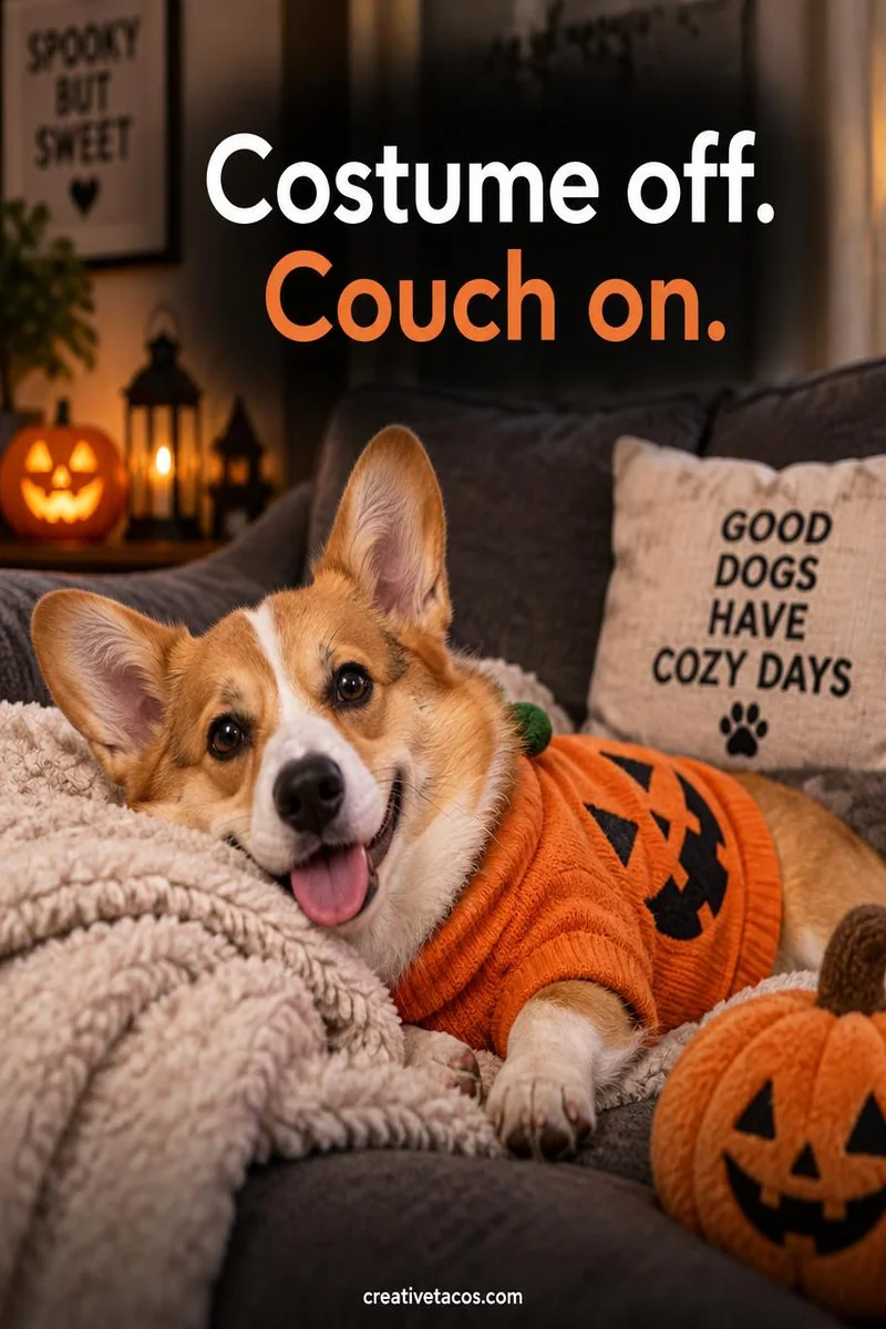Quote card: Costume off. Couch on.