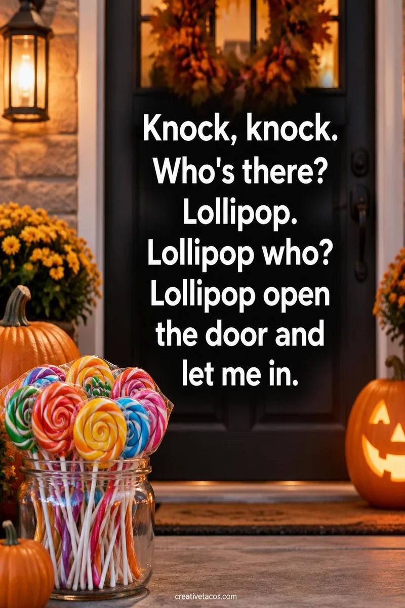 Quote card: Knock, knock. Who's there? Lollipop. Lollipop who? Lollipop open the door and let me in.