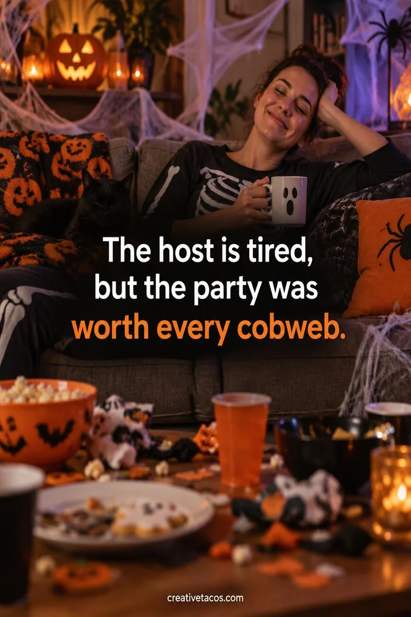 Quote card: The host is tired, but the party was worth every cobweb.