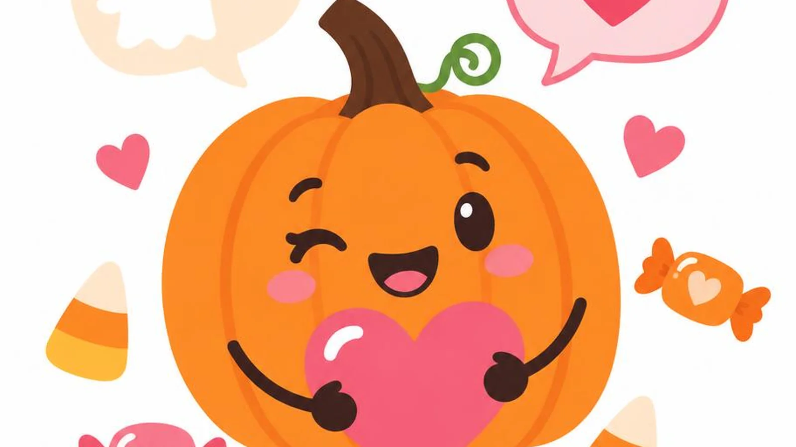 Clean illustration of a pumpkin with a heart and candy on a white background for Halloween pick up lines.