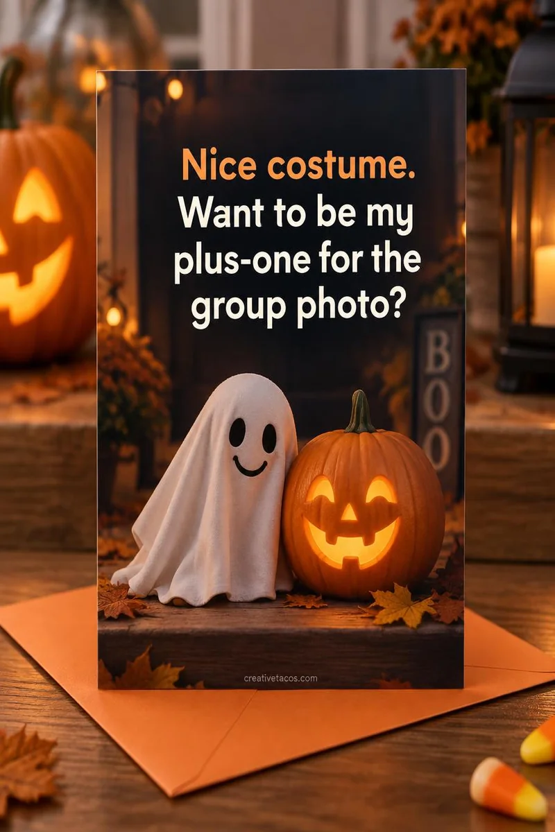 Quote card: Nice costume. Want to be my plus-one for the group photo?