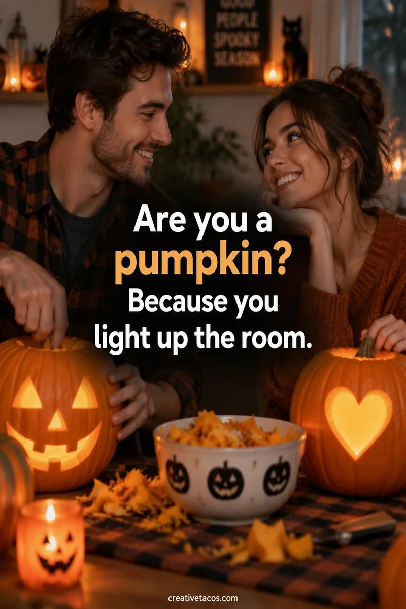 Quote card: Are you a pumpkin? Because you light up the room.
