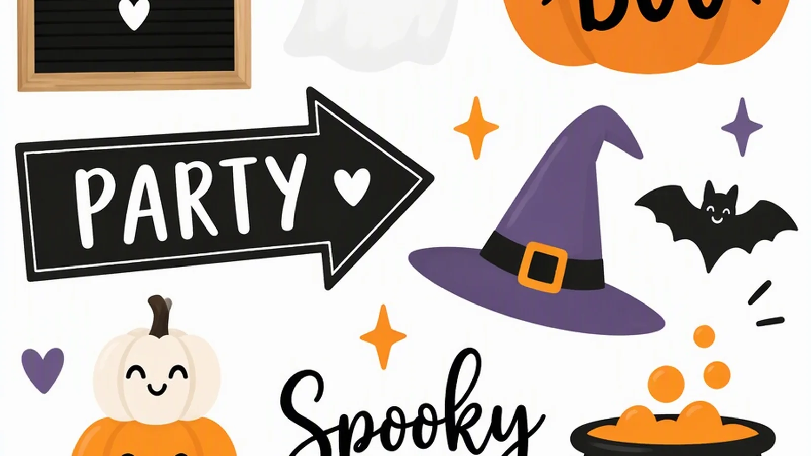 Clean illustration of a porch letter board and pumpkins on a white background for halloween sayings.