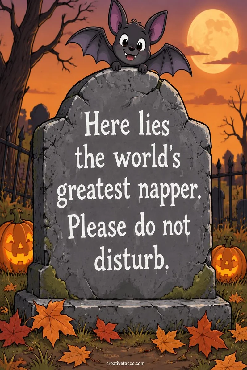 Quote card: Here lies the world's greatest napper. Please do not disturb.