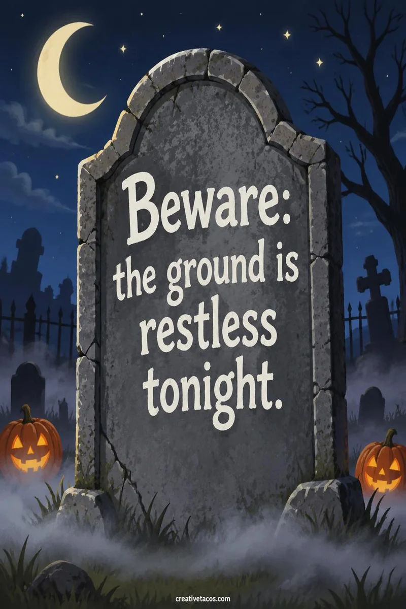Quote card: Beware: the ground is restless tonight.