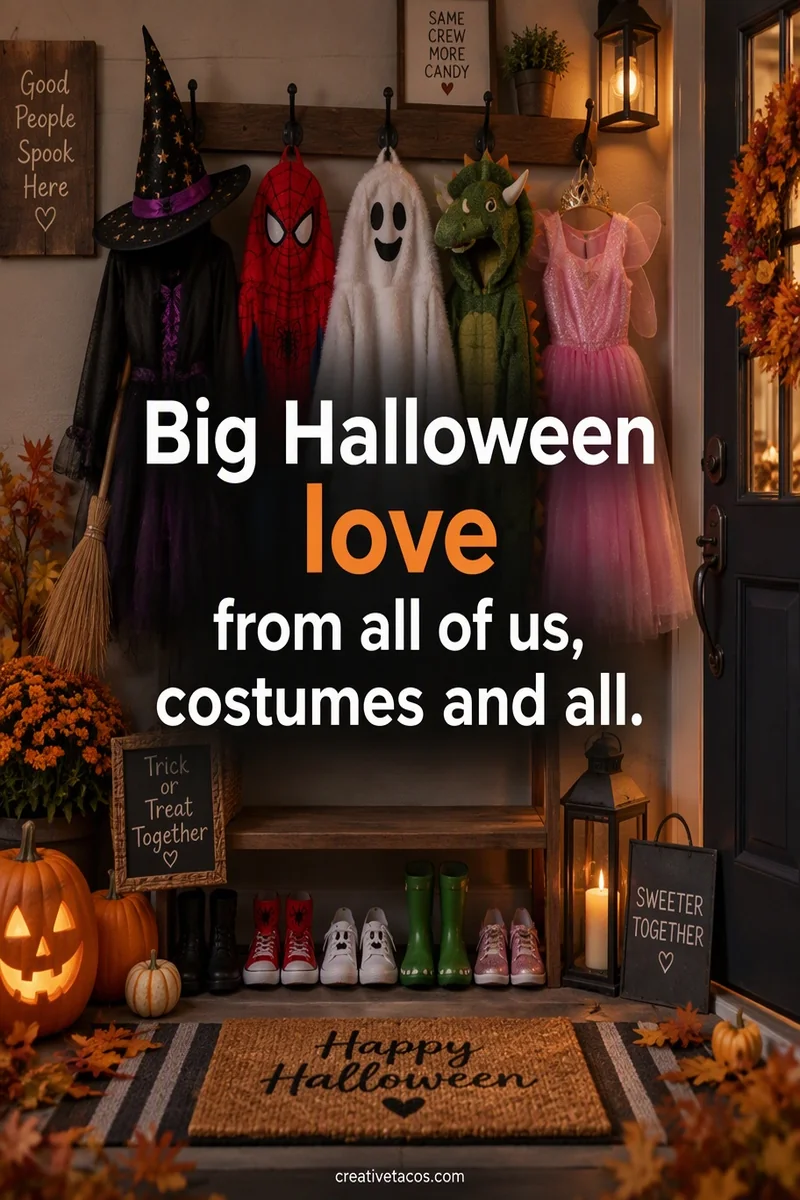 Quote card: Big Halloween love from all of us, costumes and all.