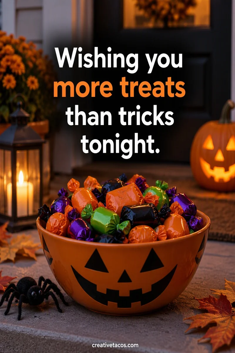 Quote card: Wishing you more treats than tricks tonight.