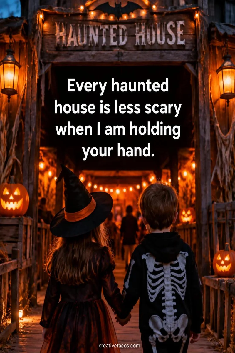 Quote card: Every haunted house is less scary when I am holding your hand.