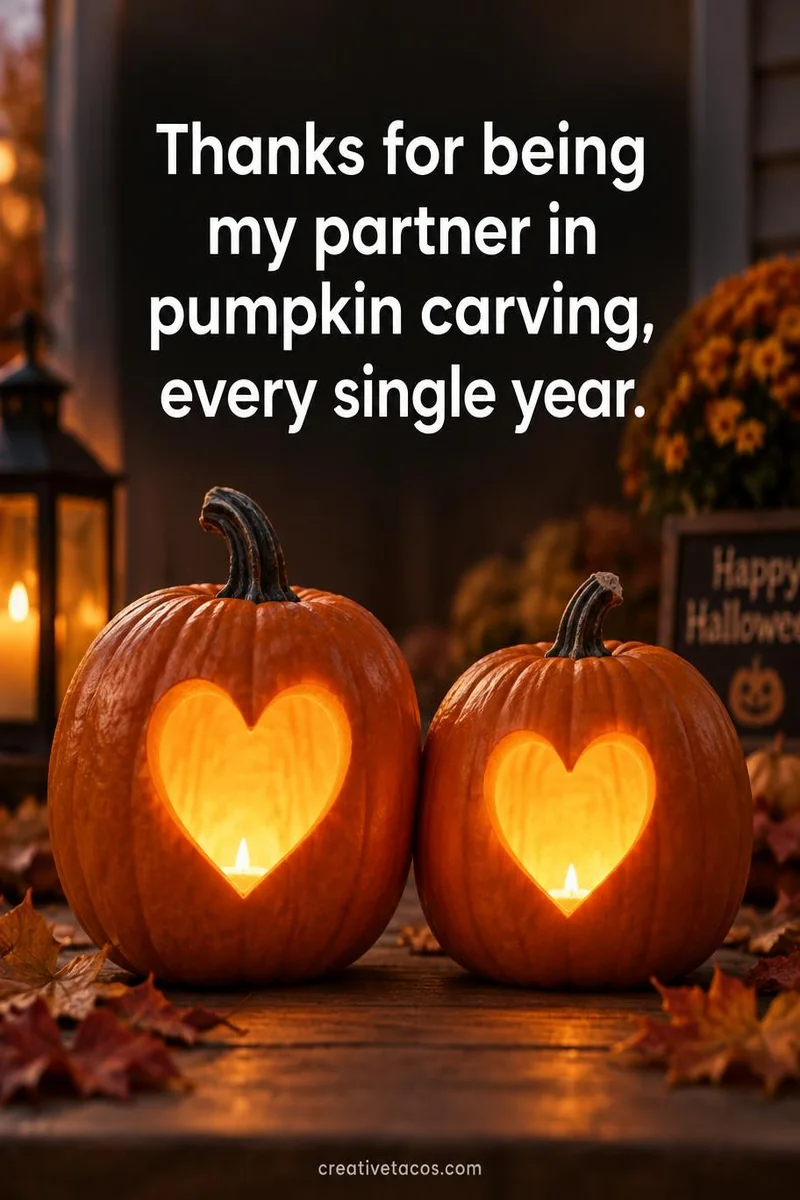 Quote card: Thanks for being my partner in pumpkin carving, every single year.