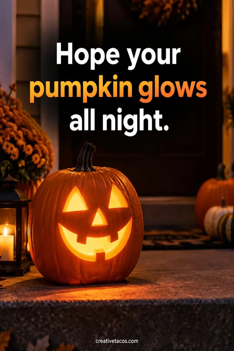 Quote card: Hope your pumpkin glows all night.