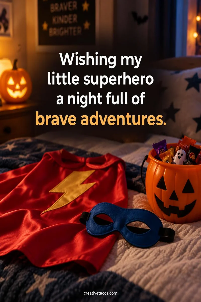 Quote card: Wishing my little superhero a night full of brave adventures.