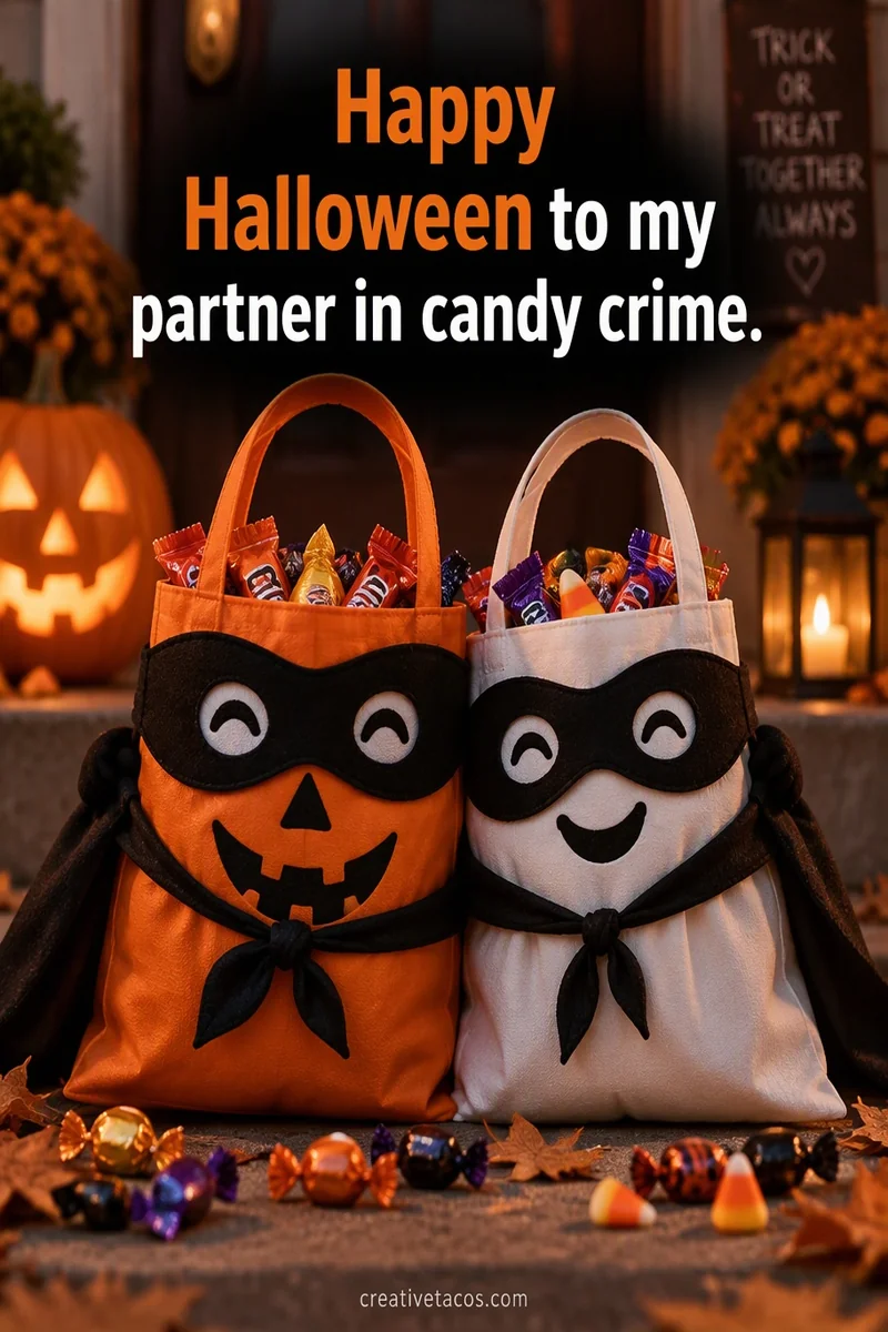 Quote card: Happy Halloween to my partner in candy crime.