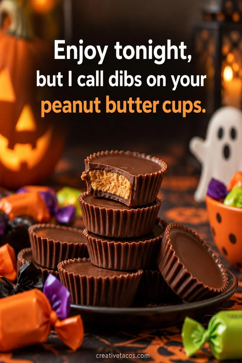 Quote card: Enjoy tonight, but I call dibs on your peanut butter cups.