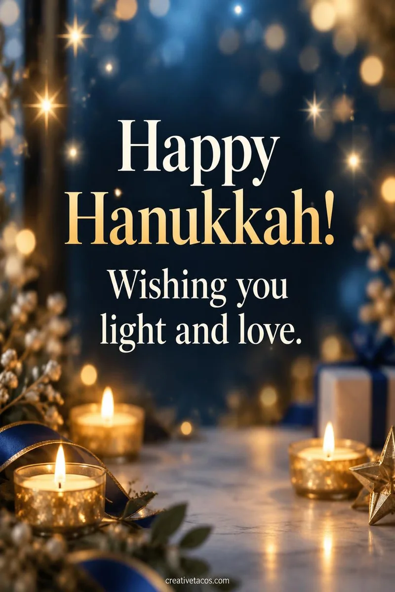 Quote card: Happy Hanukkah! Wishing you light and love.