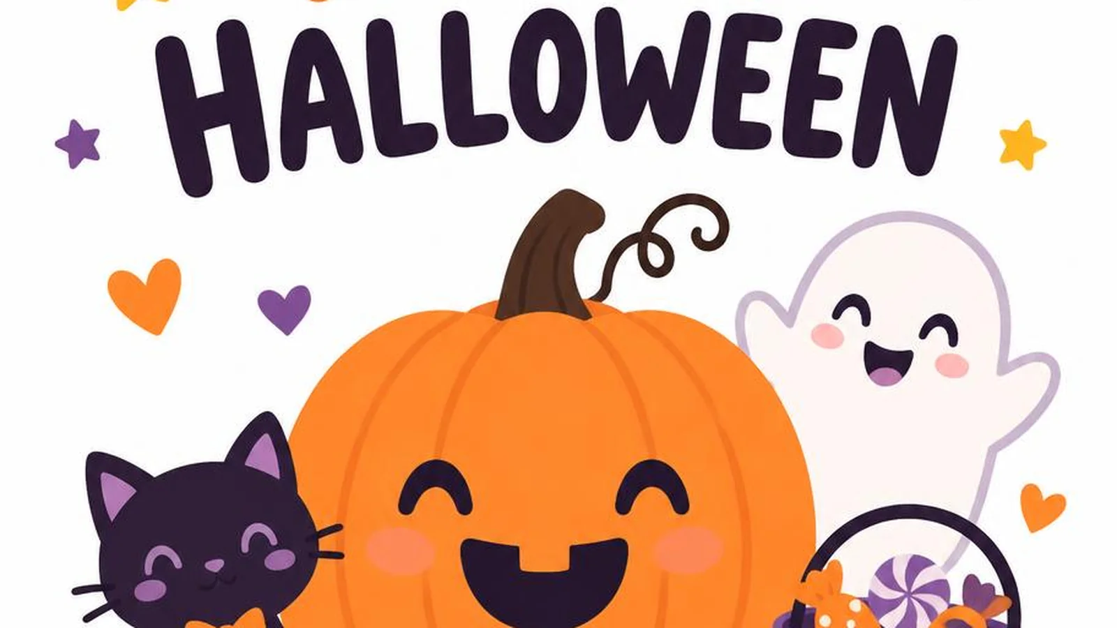 Clean illustration of a pumpkin and a greeting card on a white background for happy Halloween quotes.