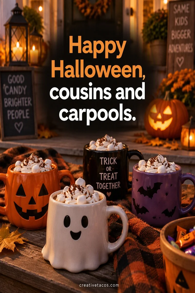 Quote card: Happy Halloween, cousins and carpools.