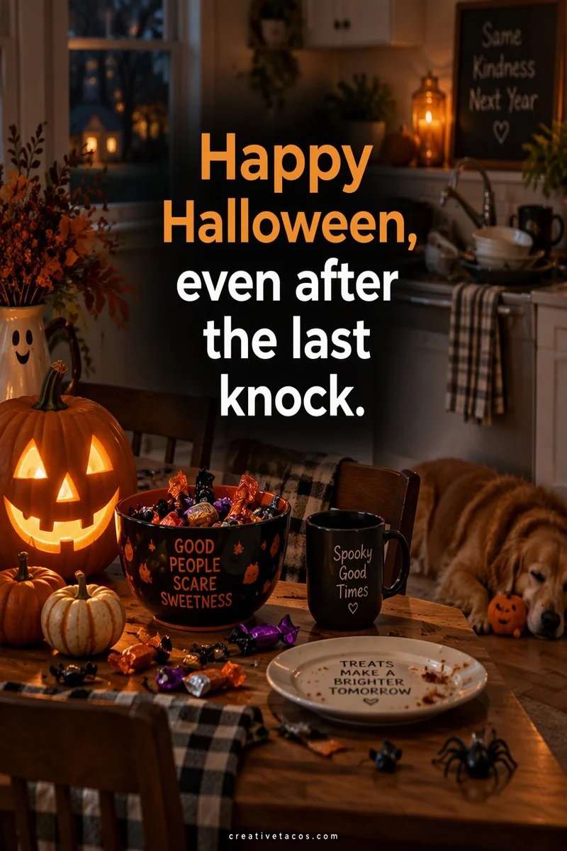 Quote card: Happy Halloween, even after the last knock.