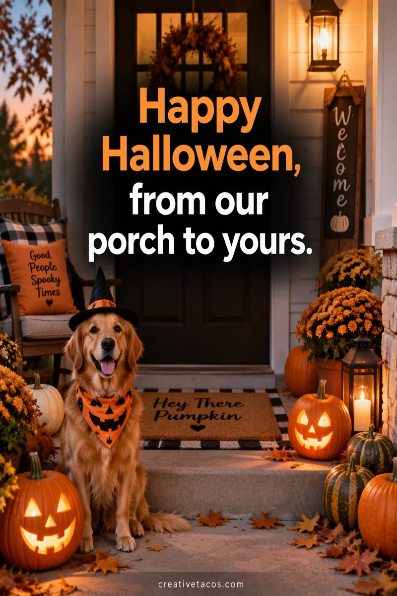 Quote card: Happy Halloween, from our porch to yours.