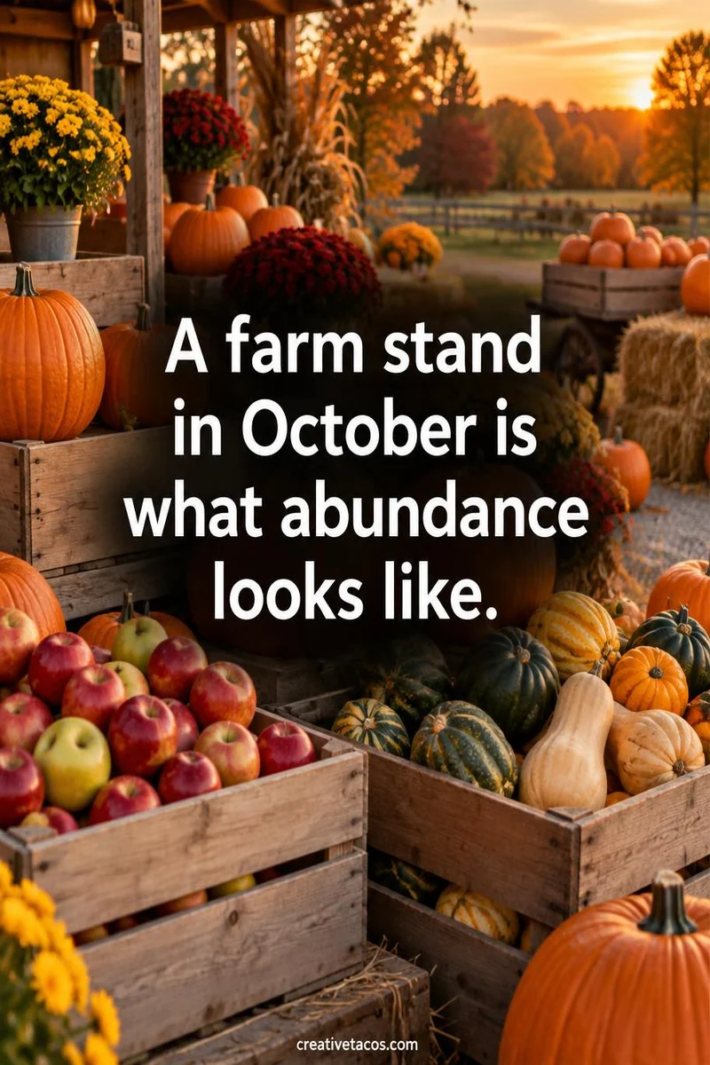 Quote card: A farm stand in October is what abundance looks like.