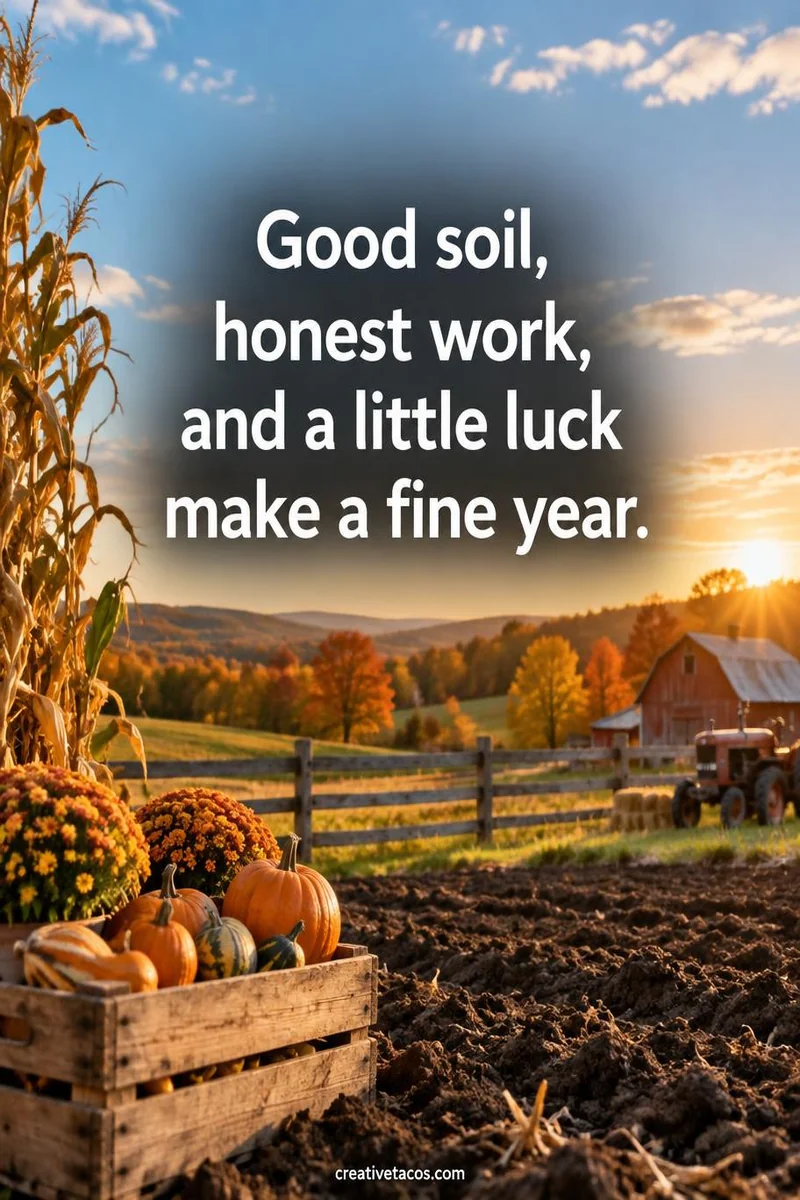 Quote card: Good soil, honest work, and a little luck make a fine year.