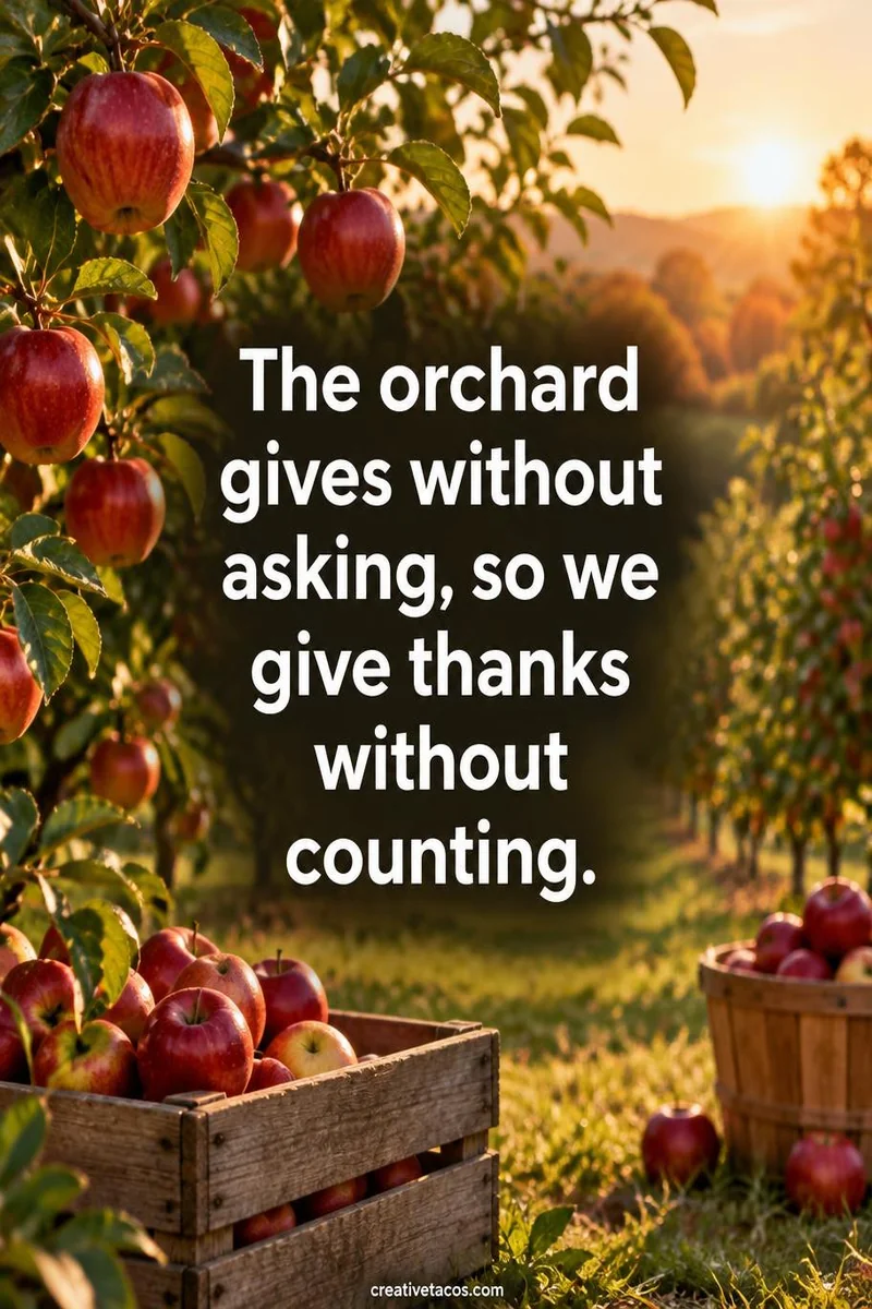 Quote card: The orchard gives without asking, so we give thanks without counting.