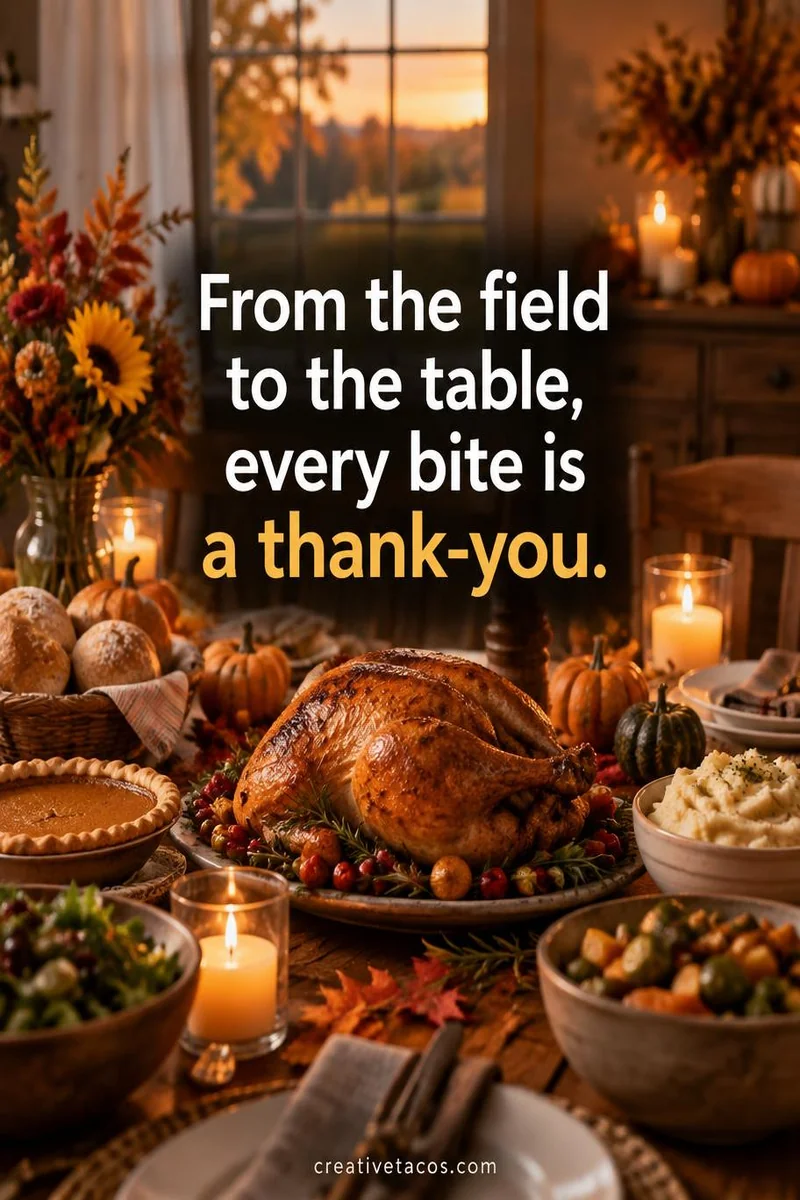 Quote card: From the field to the table, every bite is a thank-you.